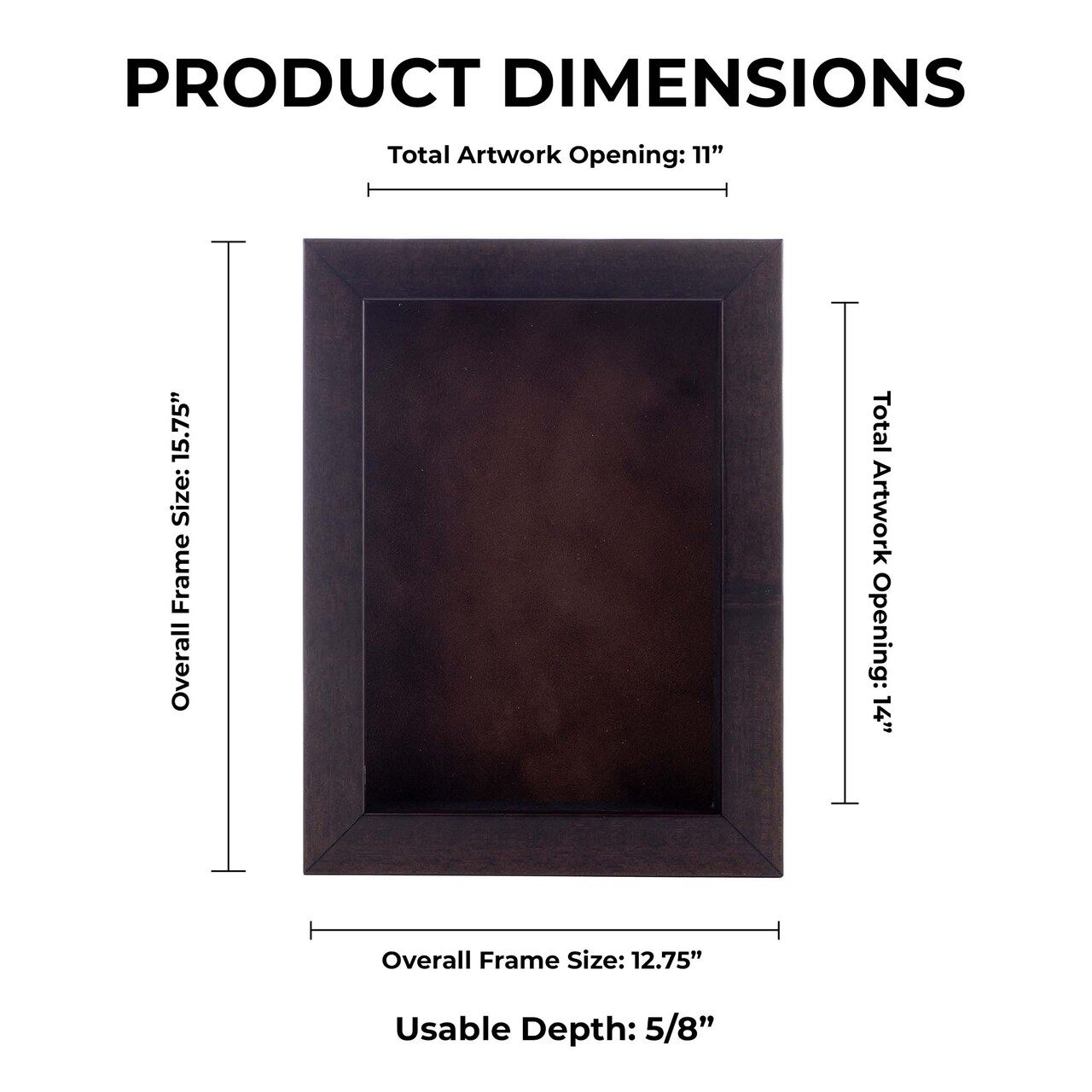 Rich Dark Brown Wood Shadow Box Frame with Acrylic Front - Brown Suede Backing, 30 Sizes